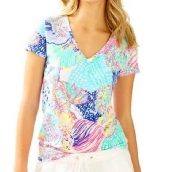 LILLY PULITZER | Michele V-Neck Top Roar of the Seas Colorful Tee Women’s Size S - Picture 1 of 9